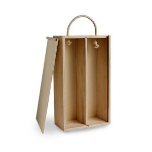 BH031 2 bottle wooden box with rope handle
