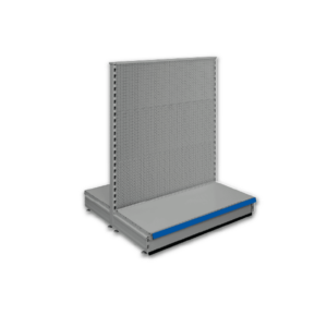Double sided pegboard gondola - retail shop shelving system - Silver & Blue
