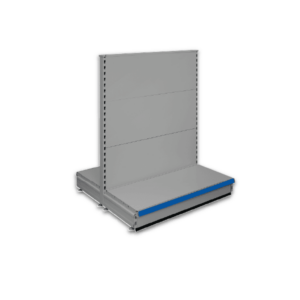 Double sided gondola - retail shop shelving system - Silver & Blue