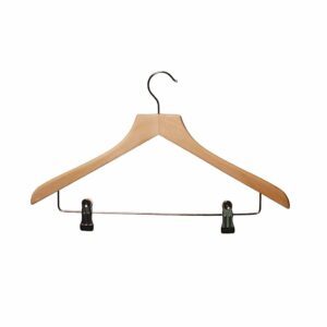 R1019 R1020 Wooden Shaped Suit Hanger with Clips