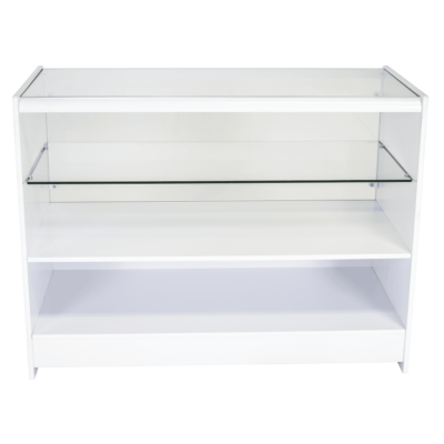 R1505 R1507 Half Glass Showcase Display Counter - White - Rear View