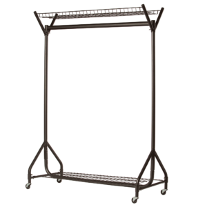4ft Heavy Duty Clothes Rail - Black with Top & Bottom Baskets
