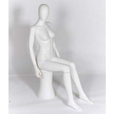 R316 Female Full Body Sitting Mannequin Egg Head - Matt White