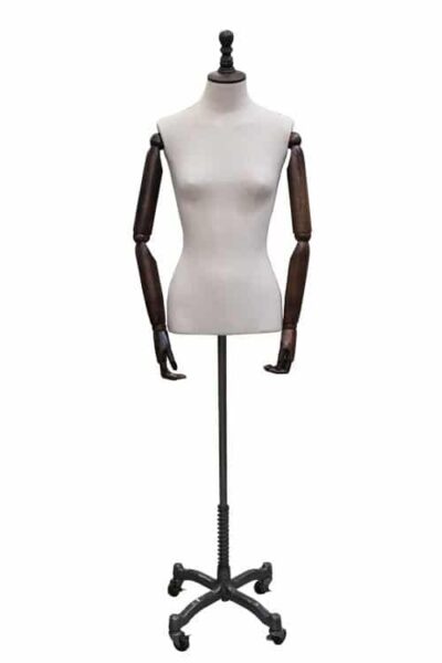 Articulated Female Tailors Dummy Female With Wheel Stand - Dark Wood 1