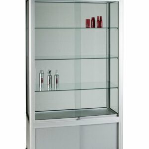 Unibox UB015 - 3/4 Display Tower Showcase with Header Panel and Storage - Wide