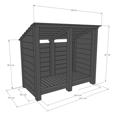 Cottesmore 4ft Log Store - Reverse Roof - Dimensions