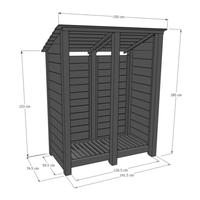 Cottesmore 6ft Log Store - Reversed Roof - Dimensions