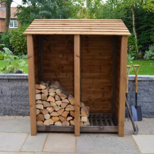 DLS-SLD-RBR - Cottesmore 6ft Log Store - Solid Sides - Rustic Brown - Front View - With Logs
