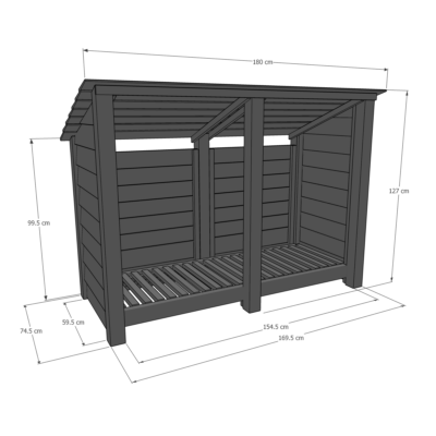Hambleton 4ft Log Store - Reversed Roof - Dimensions