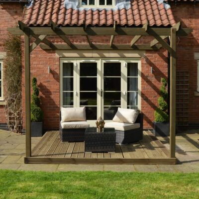 Lean-To Decking and Pergola Kit - Rustic Brown - Front View