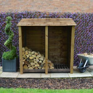 MALS6-SLD-RBR - Hambleton 6ft Log Store - Solid Sides - Rustic Brown - Front View - With Logs