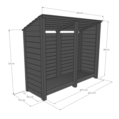 Normanton 6ft Log Store - Reversed Roof - Dimensions