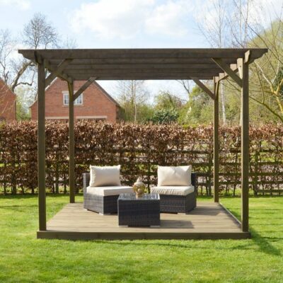 Pergola and Decking Kit - Rustic Brown - Front View