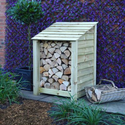 SLS4-LGR-SLD - Burley 4ft Log Store - Light Green - Solid Sides - Front Side View with Logs