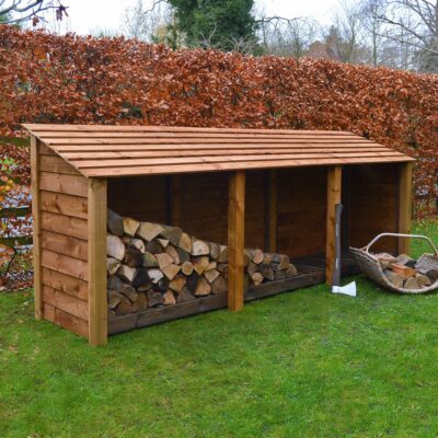 TBLS4-SLD-RBR - Empingham 4ft Log Store - Solid Sides - Rustic Brown - Front Left View - With Logs