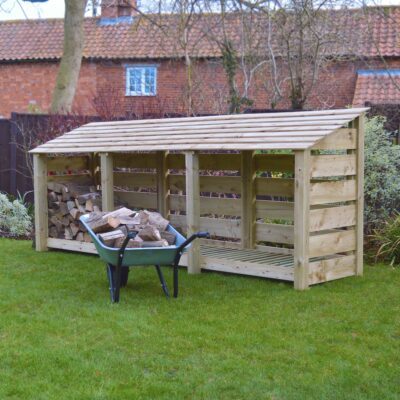 TBLS4-SLT-LGR - Empingham 4ft Log Store - Slatted Sides - Light Green - Front Right View - With Logs