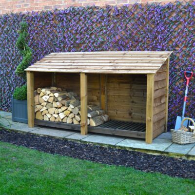 TRLS4-SLD-RBR - Normanton 4ft Log Store - Solid Sides - Rustic Brown - Front Right View - With Logs