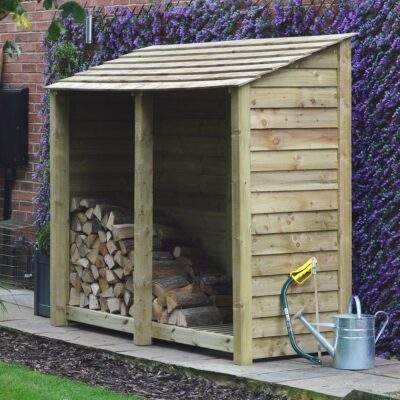 TRLS6-SLD-LGR - Normanton 6ft Log Store - Solid Sides - Light Green - Front Right View - With Logs