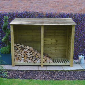 TRLS6-SLD-LGR - Normanton 6ft Log Store - Solid Sides - Light Green - Front View - With Logs