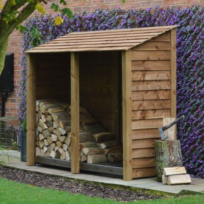 TRLS6-SLD-RBR - Normanton 6ft Log Store - Solid Sides - Rustic Brown - Front Right View - With Logs