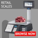 A range of retail electronic price calculating weighing scales.