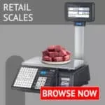 A range of retail electronic price calculating weighing scales.