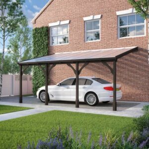 Car Port with Polycarbonate Roof - Rustic Brown - 4 Post