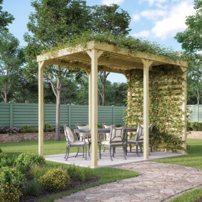 Shade Pergola - Light Green - Front Left - with Foilage