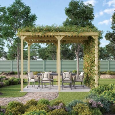Shade Pergola - Light Green - Front - with Foilage