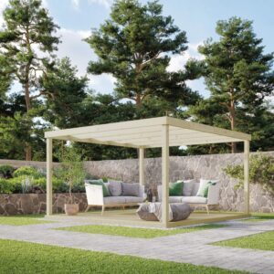Box Pergola and Decking Kit - Light Green - Front Right View