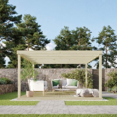 Box Pergola and Decking Kit - Light Green - Side View