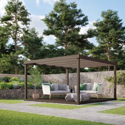 Box Pergola and Decking Kit - Rustic Brown - Front Right View