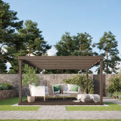 Box Pergola and Decking Kit - Rustic Brown - Side View
