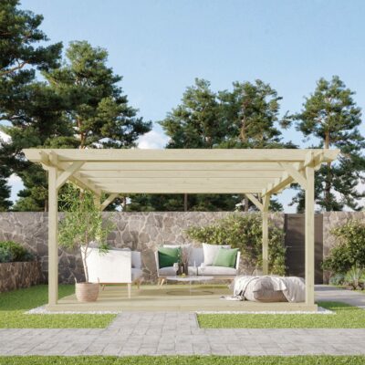 Double Garden Pergola with Decking Kit - Light Green - Front View