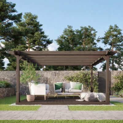 Premium Double Pergola with Decking - Rustic Brown - Front View