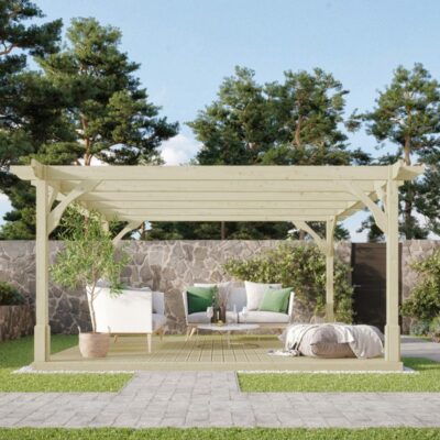 Premium Pergola with Decking - Light Green - Side View