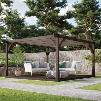 Premium Pergola with Decking - Rustic Brown - Front Right View
