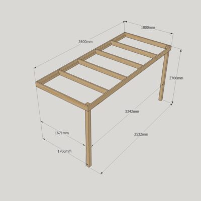 Wall Mounted Box Pergola - 1800mm x 3600mm - 2 Post