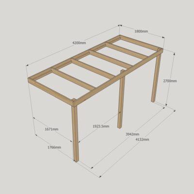 Wall Mounted Box Pergola - 1800mm x 4200mm - 3 Post