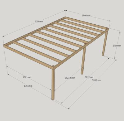 Wall Mounted Box Pergola - 1800mm x 6000mm - 3 Post