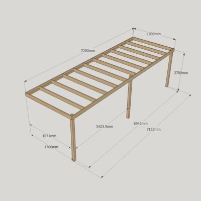 Wall Mounted Box Pergola - 1800mm x 7200mm - 3 Post