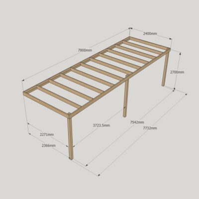 Wall Mounted Box Pergola - 2400mm x 7800mm - 3 Post