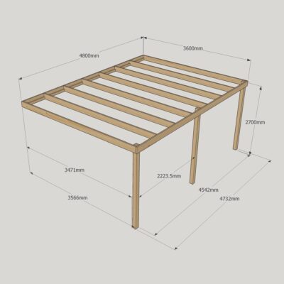 Wall Mounted Box Pergola - 3600mm x 4800mm - 3 Post