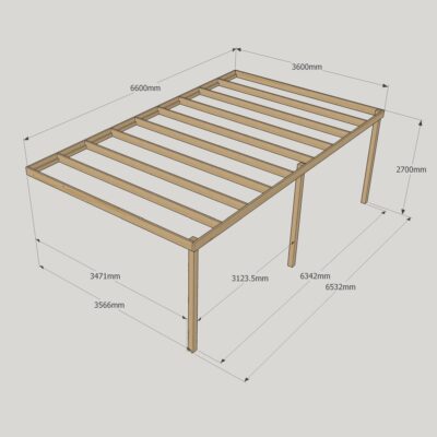 Wall Mounted Box Pergola - 3600mm x 6600mm - 3 Post