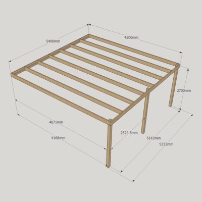 Wall Mounted Box Pergola - 4200mm x 5400mm - 3 Post