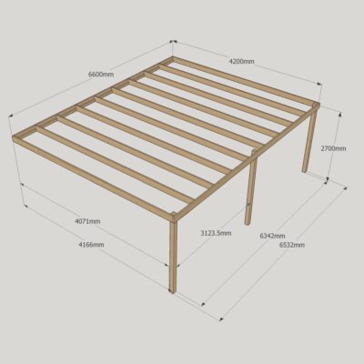 Wall Mounted Box Pergola - 4200mm x 6600mm - 3 Post