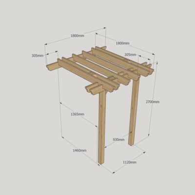 Wall Mounted Double Garden Pergola - 1800mm x 1800mm - 2 Post