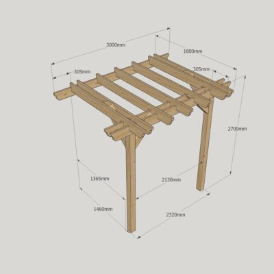 Wall Mounted Double Garden Pergola - 1800mm x 3000mm - 2 Post