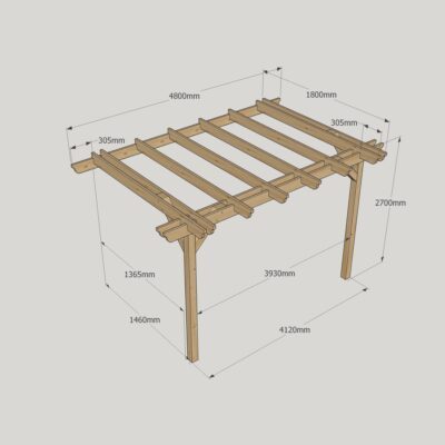 Wall Mounted Double Garden Pergola - 1800mm x 4800mm - 2 Post