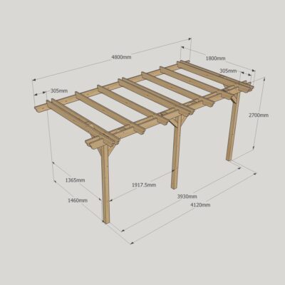 Wall Mounted Double Garden Pergola - 1800mm x 4800mm - 3 Post